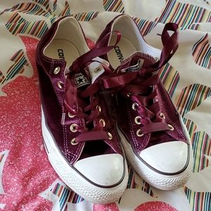 Maroon red velvet Converse shoes women's 10